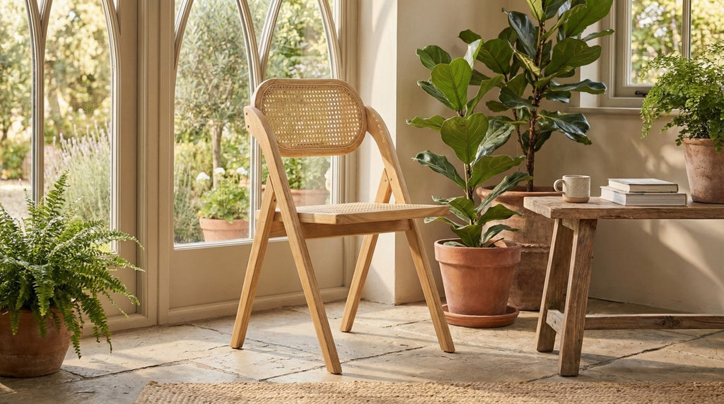 Silla Beige de madera con bejuco plegable 3 STERN (precio por 2 unidades)