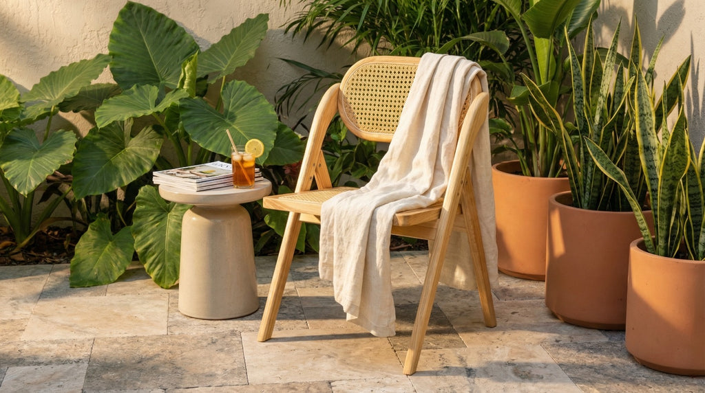 Silla Beige de madera con bejuco plegable 3 STERN (precio por 2 unidades)