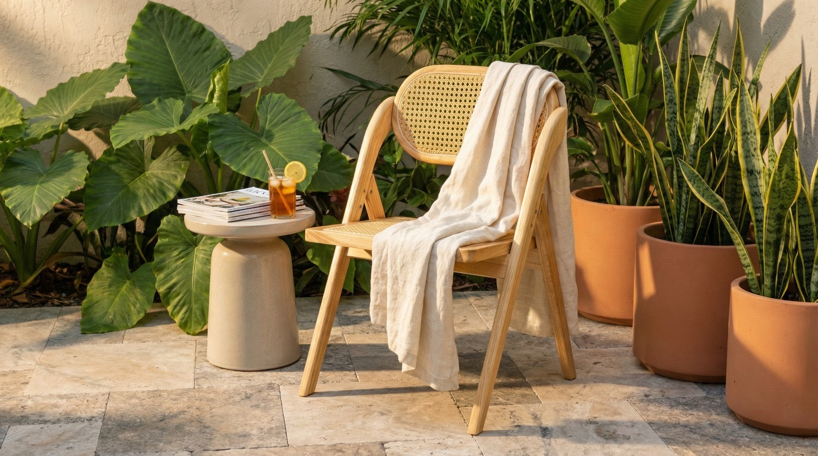 Silla Beige de madera con bejuco plegable 3 STERN (precio por 2 unidades)